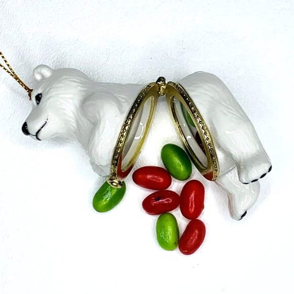 Polar Bear Porcelain Surprise Gift Hinged Trinket Box Christmas Ornament - Picture 4 of 5